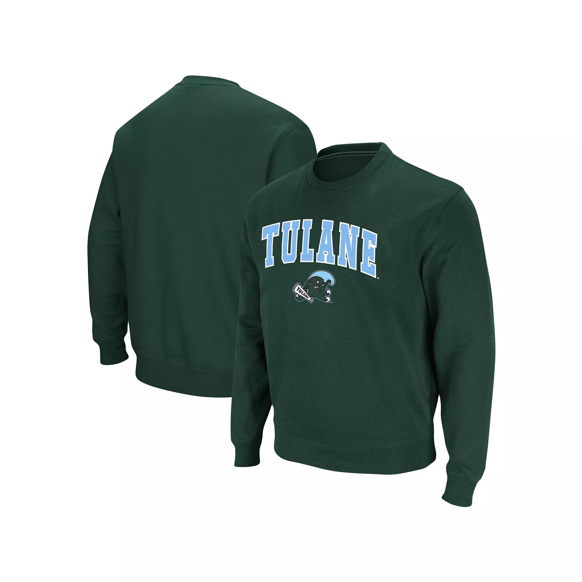 Men's Colosseum Green Tulane Green Wave Arch & Logo Tackle Twill Pullover Sweatshirt, Size: Large, Nc2 Green Product Image