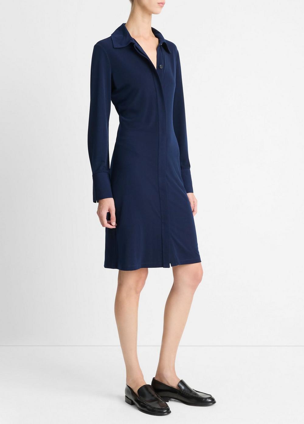 Womens Long-Sleeve Polo Dress, Navy, Size L Vince Product Image
