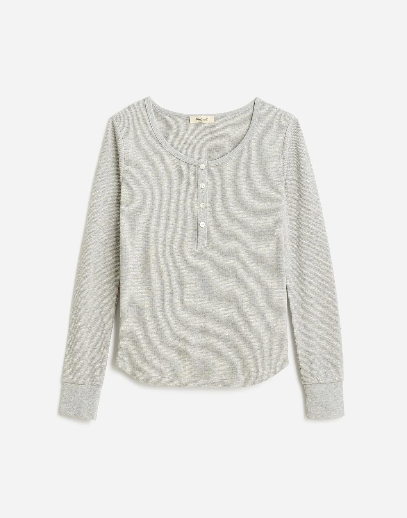 Heathered Waffle-Knit Scoopneck Henley Tee Product Image