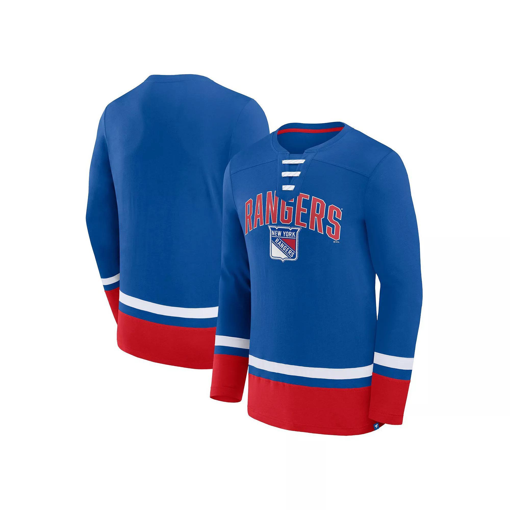 Men's Fanatics Branded Blue New York Rangers Back Pass Lace-Up Long Sleeve T-Shirt, Size: 2XL, Ran Blue Product Image