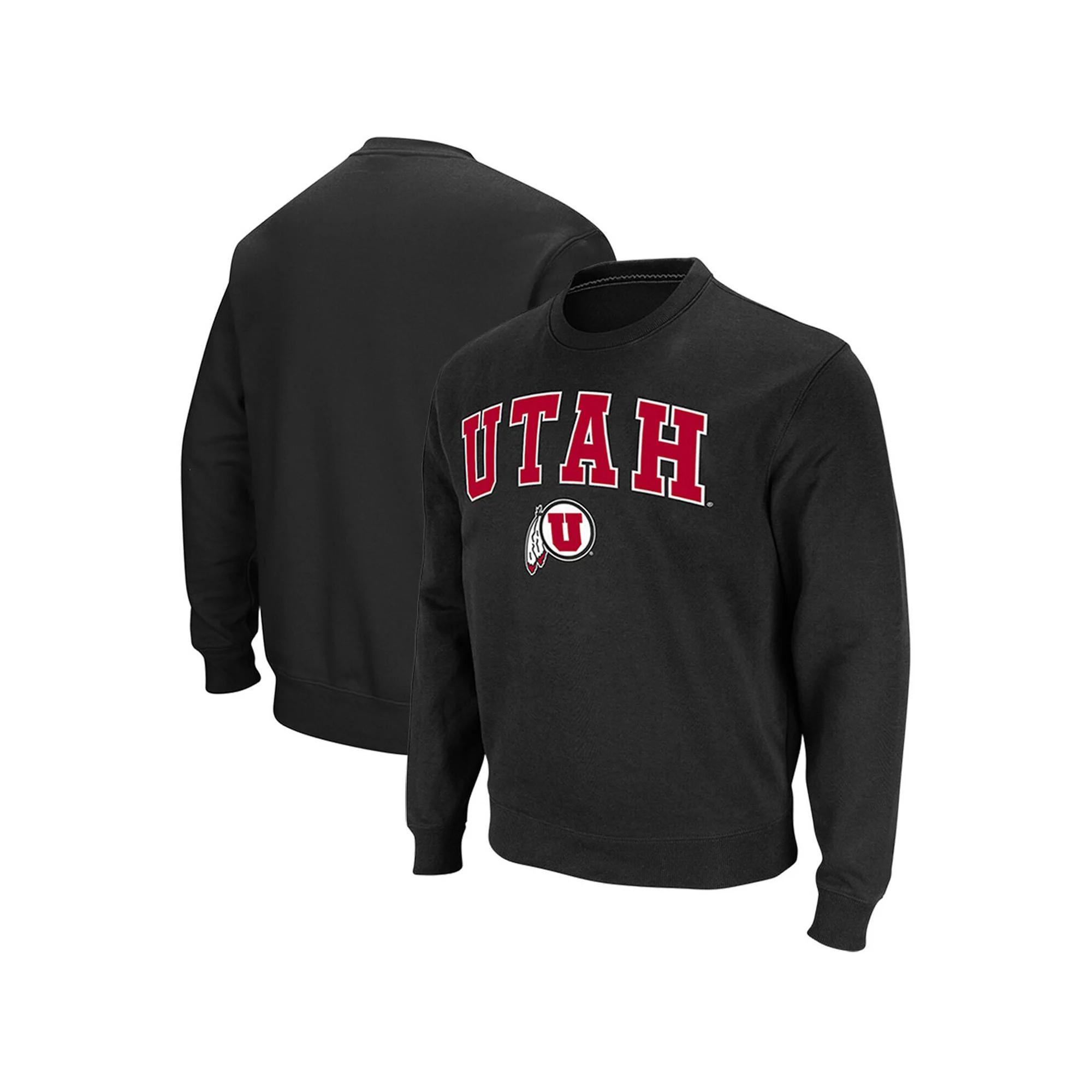 Men's Colosseum Black Utah Utes Arch & Logo Tackle Twill Pullover Sweatshirt, Size: Small, Ute Black Product Image