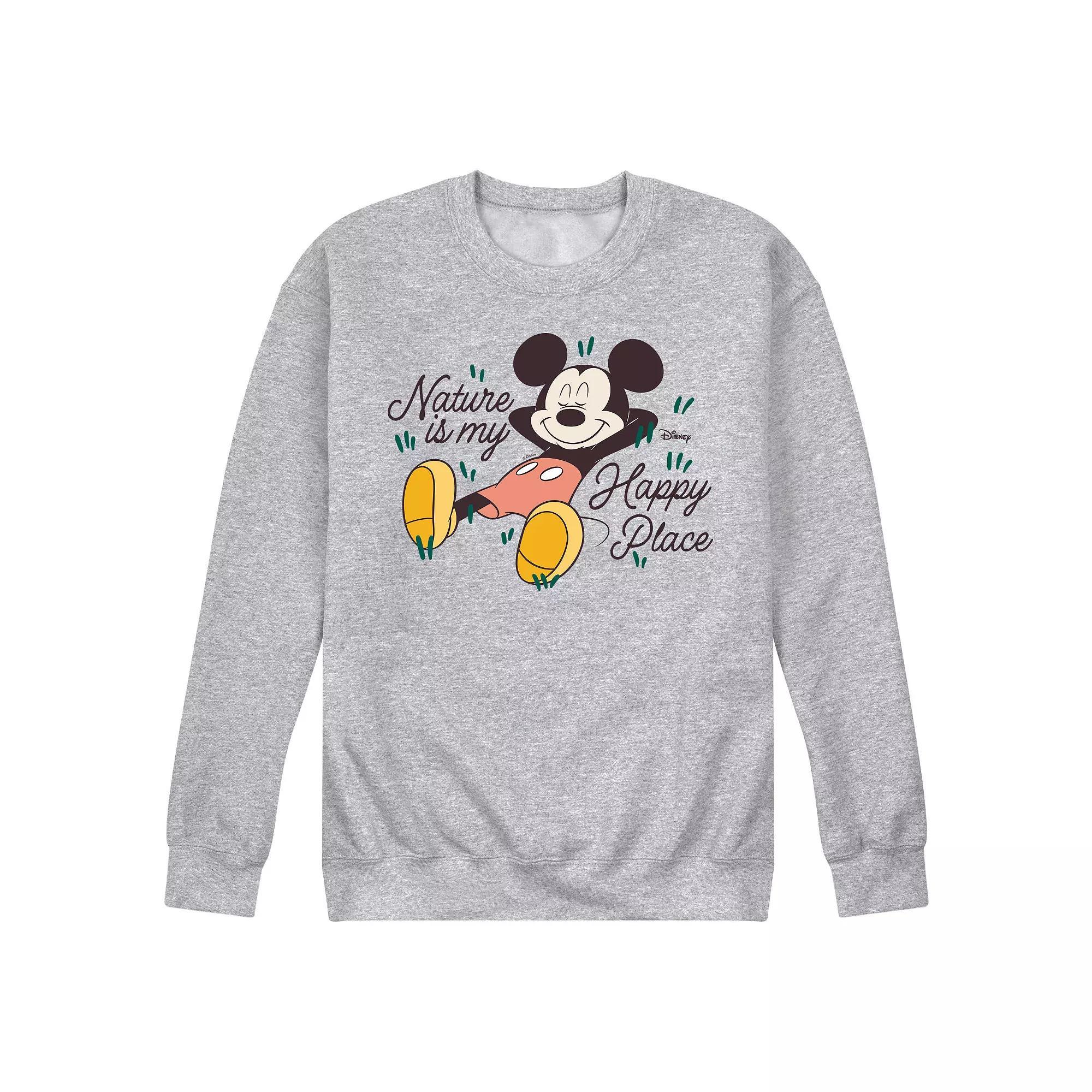 Disneys Mickey Mouse Mens Nature Is My Happy Place Fleece Sweatshirt Grey Gray Product Image