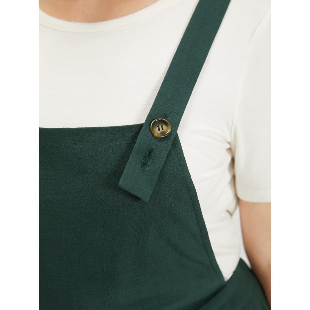 Plus Size Cyan Solid Button Detail Pocket Adjustable Straps Cami Jumpsuit Women Casual Sleeveless Square Neck Dailywear Loose Jumpsuits BloomChic 26/4X Product Image