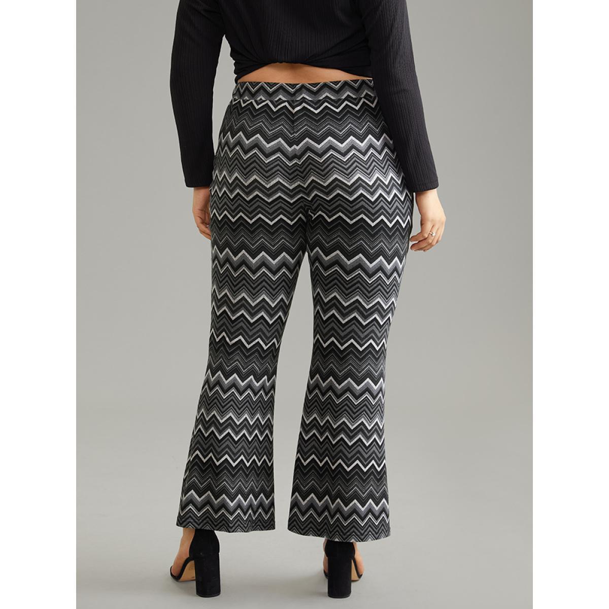 Plus Size Striped Geometric Pocket Bootcut High Rise Pants Women Black Resort Bootcut High Rise Vacation Pants BloomChic 12/L Product Image