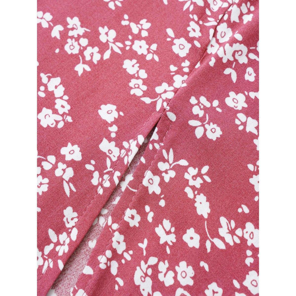 Ditsy Floral Printed Vintage Plus Size Women Vacation Long Dress Ruffle Sleeve Half Sleeve V Neck Pocket Elegance Dresses BloomChic Product Image