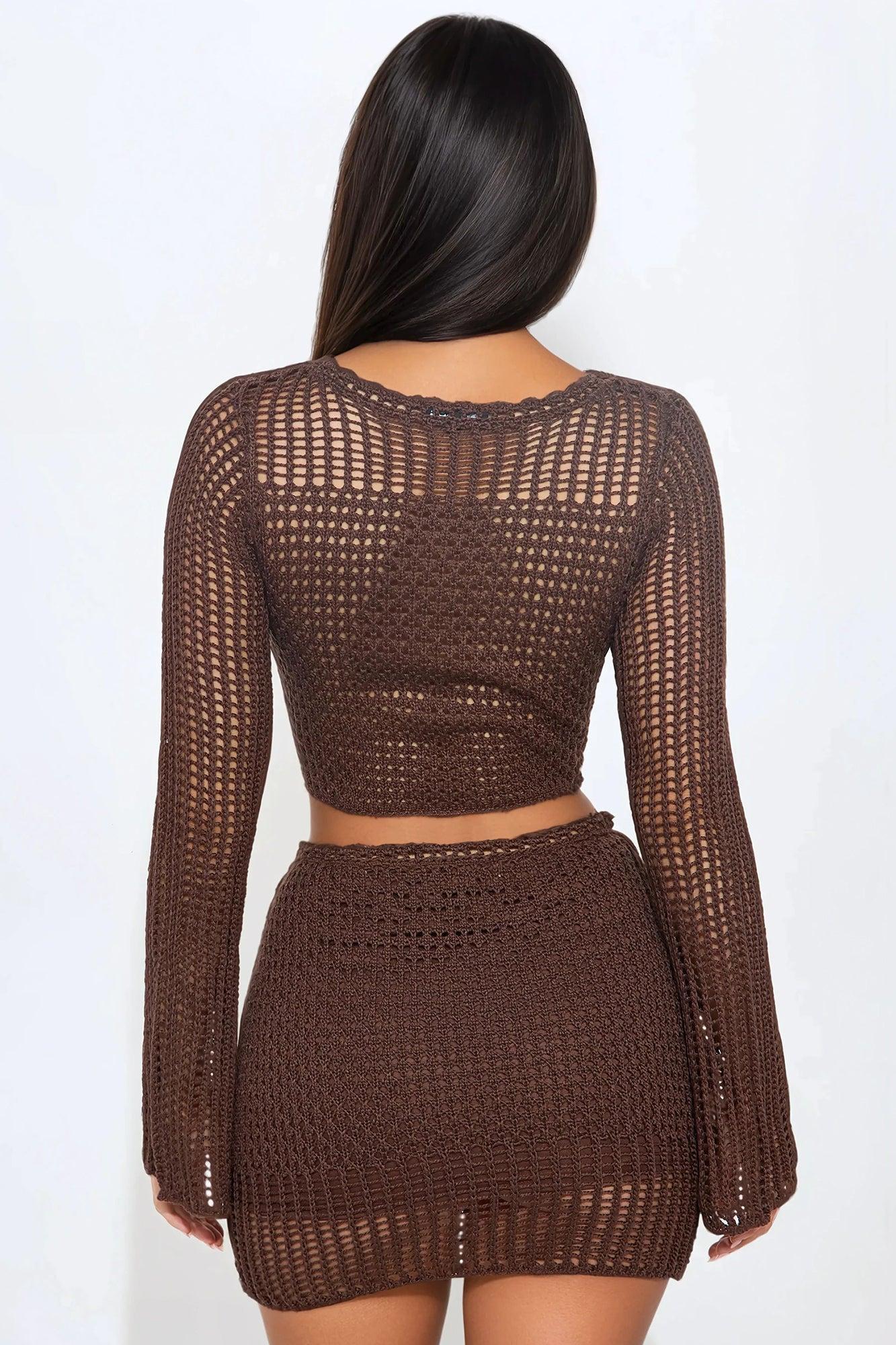 Ready For Vacation Crochet Skirt Set - Chocolate Product Image