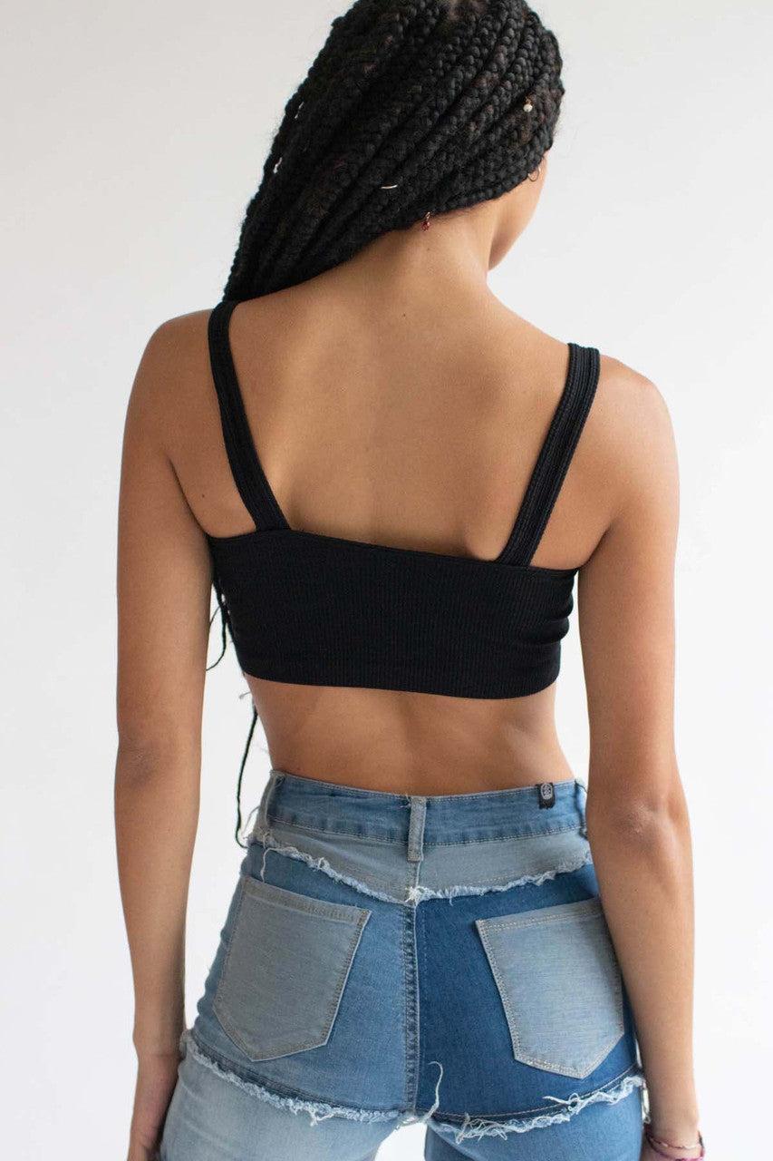 Black Ribbed Seamless Bralette Product Image