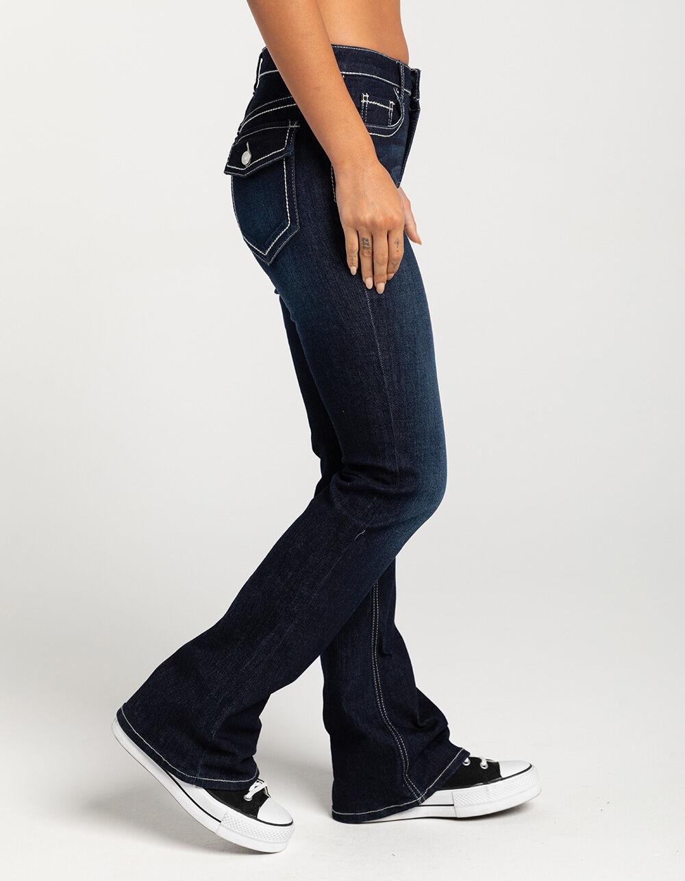 RSQ Womens Low Rise Stitch Flap Pocket Flare Jeans - Dark Wash Product Image