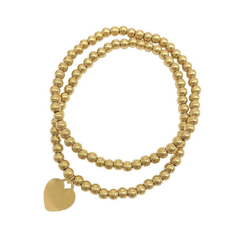 Adornia 14k Gold Plated Ball Bracelet Duo Set, Women's, Size: 7", Gold Tone Product Image