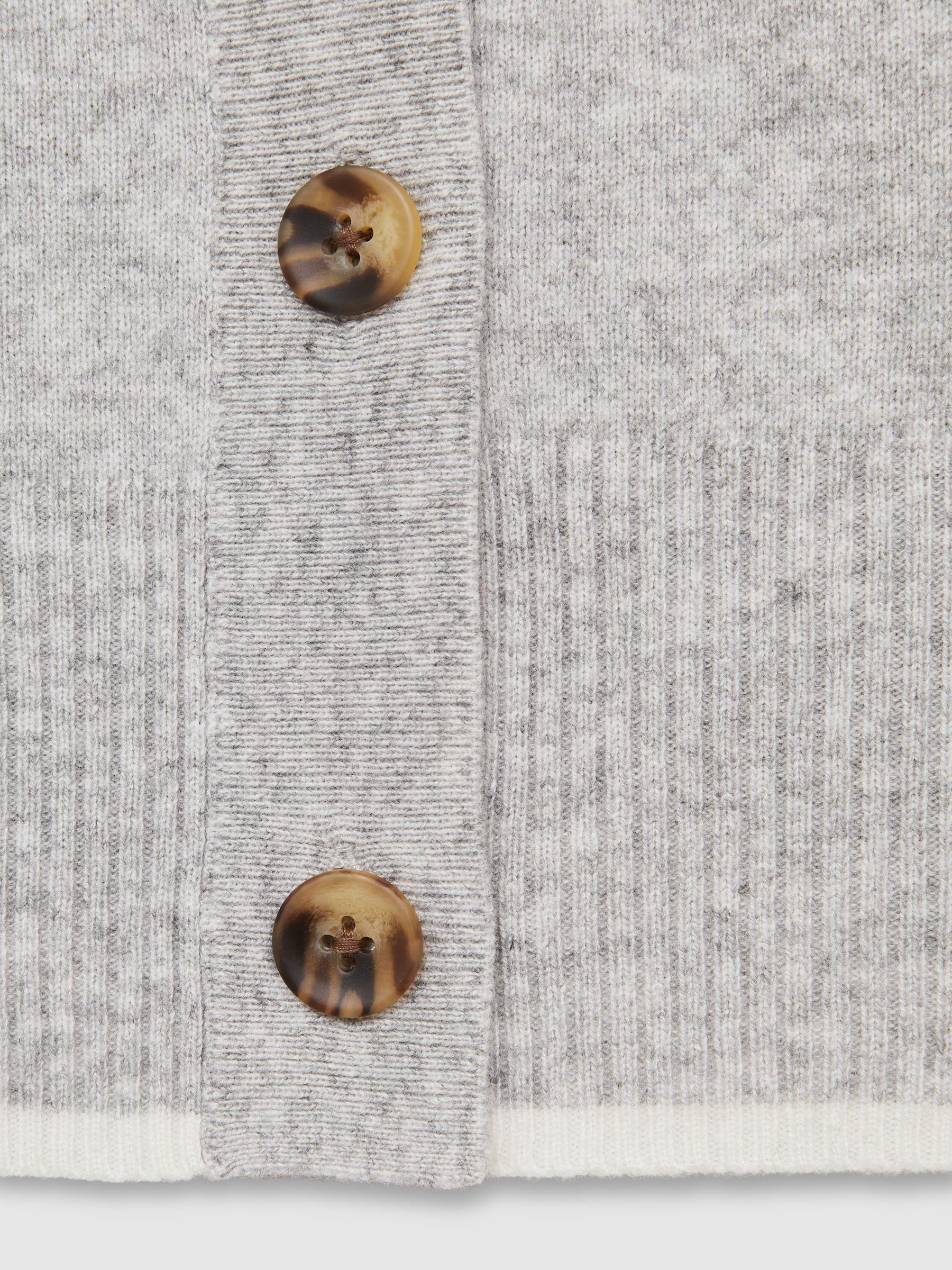 Tipped V-Neck Cardigan With Wool And Cashmere in Grey/Ivory Product Image