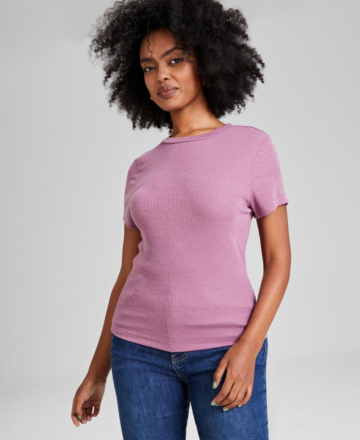 And Now This Womens Ribbed Crewneck Short-Sleeve T-Shirt, Created for Macys Product Image