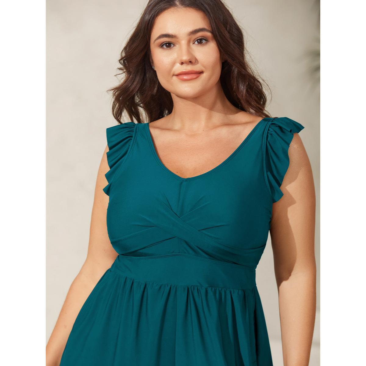 Plus Size Twist Front Ruffled One-Piece Swimsuit Women's Swimwear Aegean Beach Twist Curve Bathing Suits High stretch One Pieces BloomChic 18-20/2X Product Image