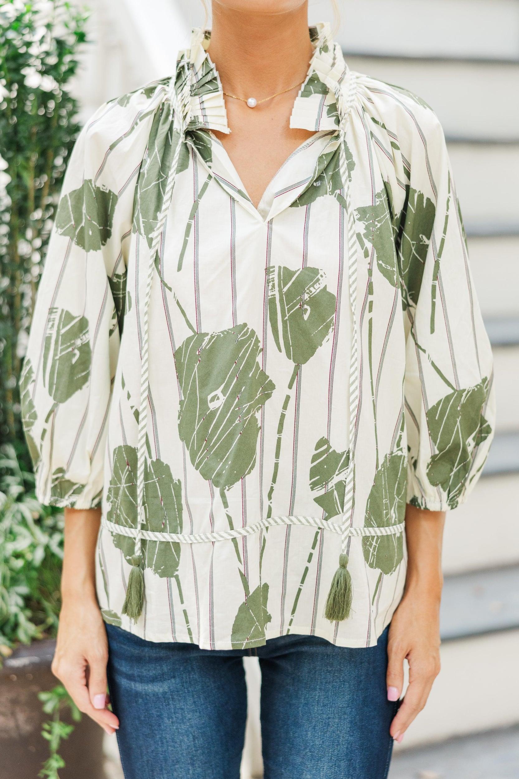 Love You Better Olive Green Floral Blouse Female Product Image