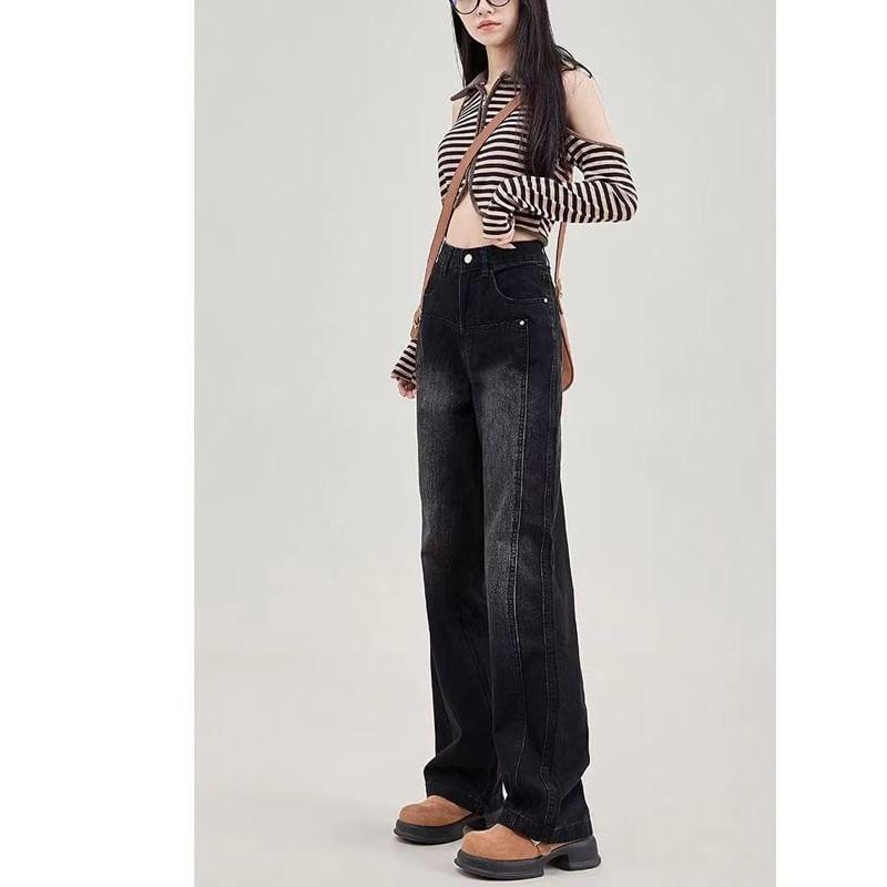 High Rise Washed Loose Fit Jeans Product Image