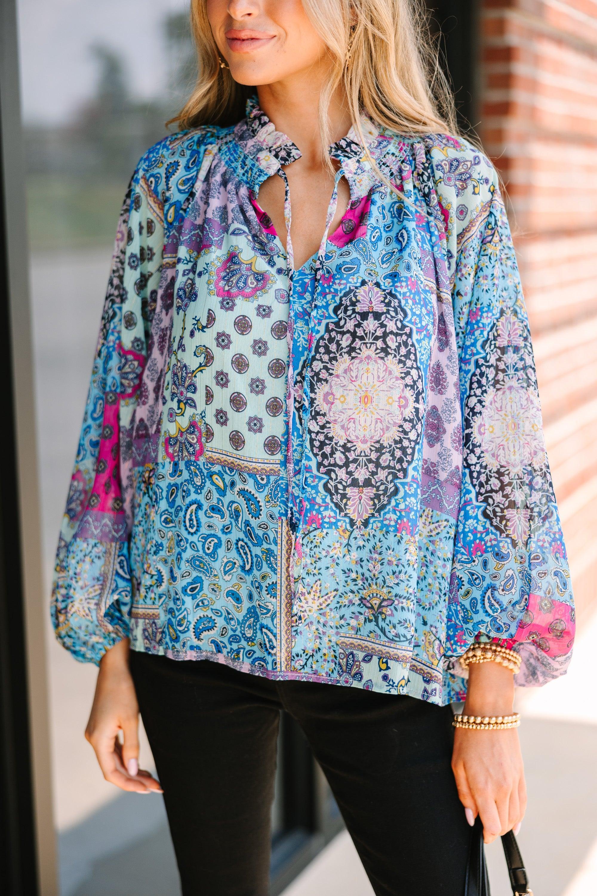 Fate: All We Know Blue Mixed Print Blouse Female Product Image