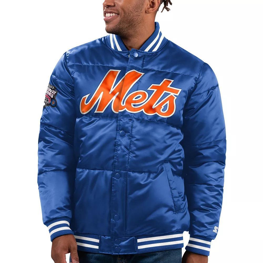 Men's Starter Royal New York Mets Bronx Satin Full-Snap Bomber Jacket, Size: Medium, Blue Product Image