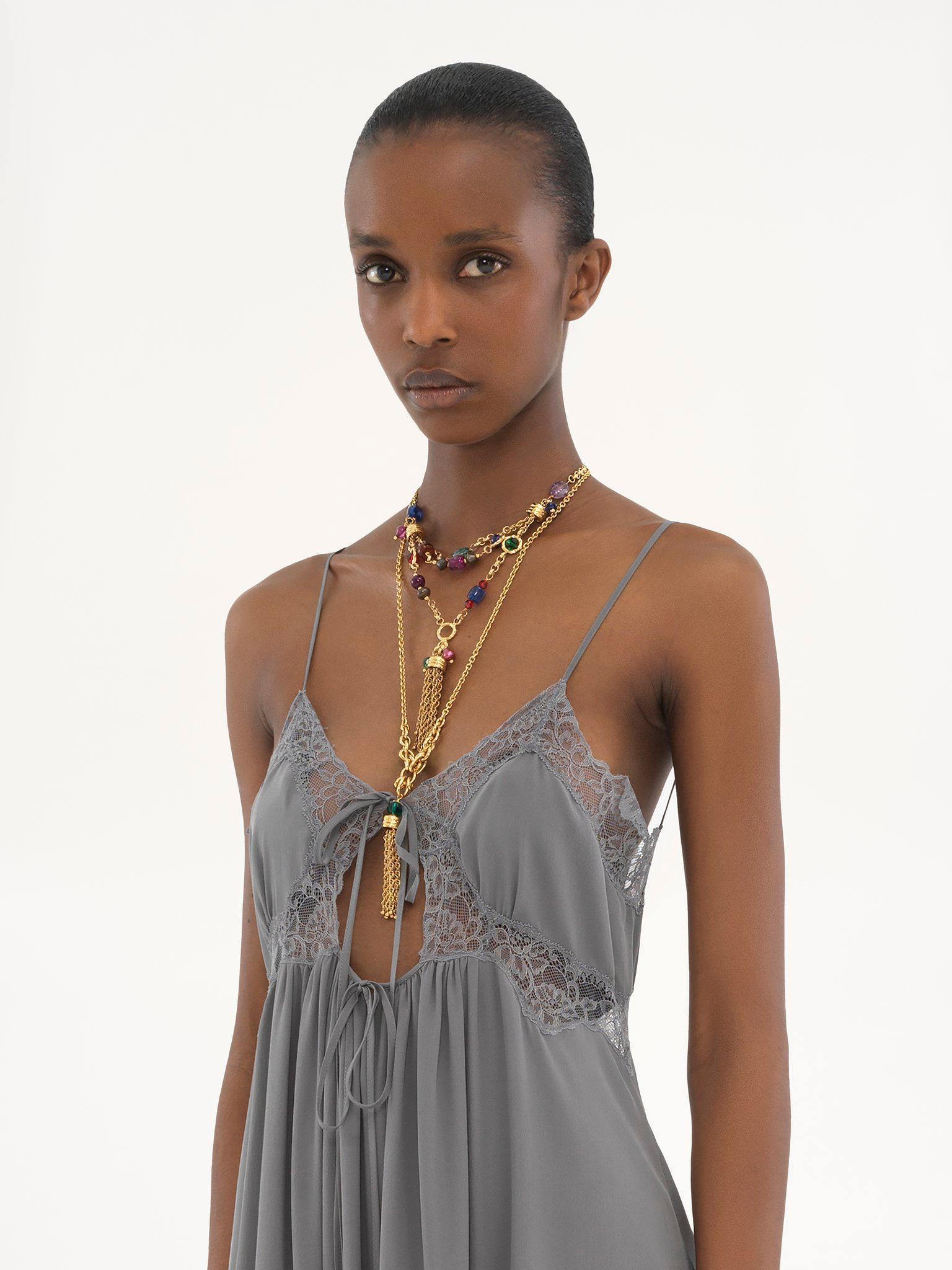 Sleeveless long dress in silk crêpe de chine Product Image