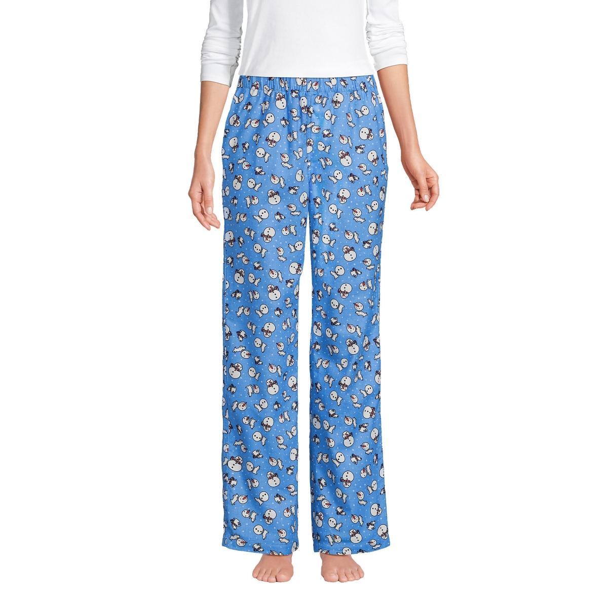 Petite Lands End Womens Flannel Pajama Pants Deep Blue Pups Product Image