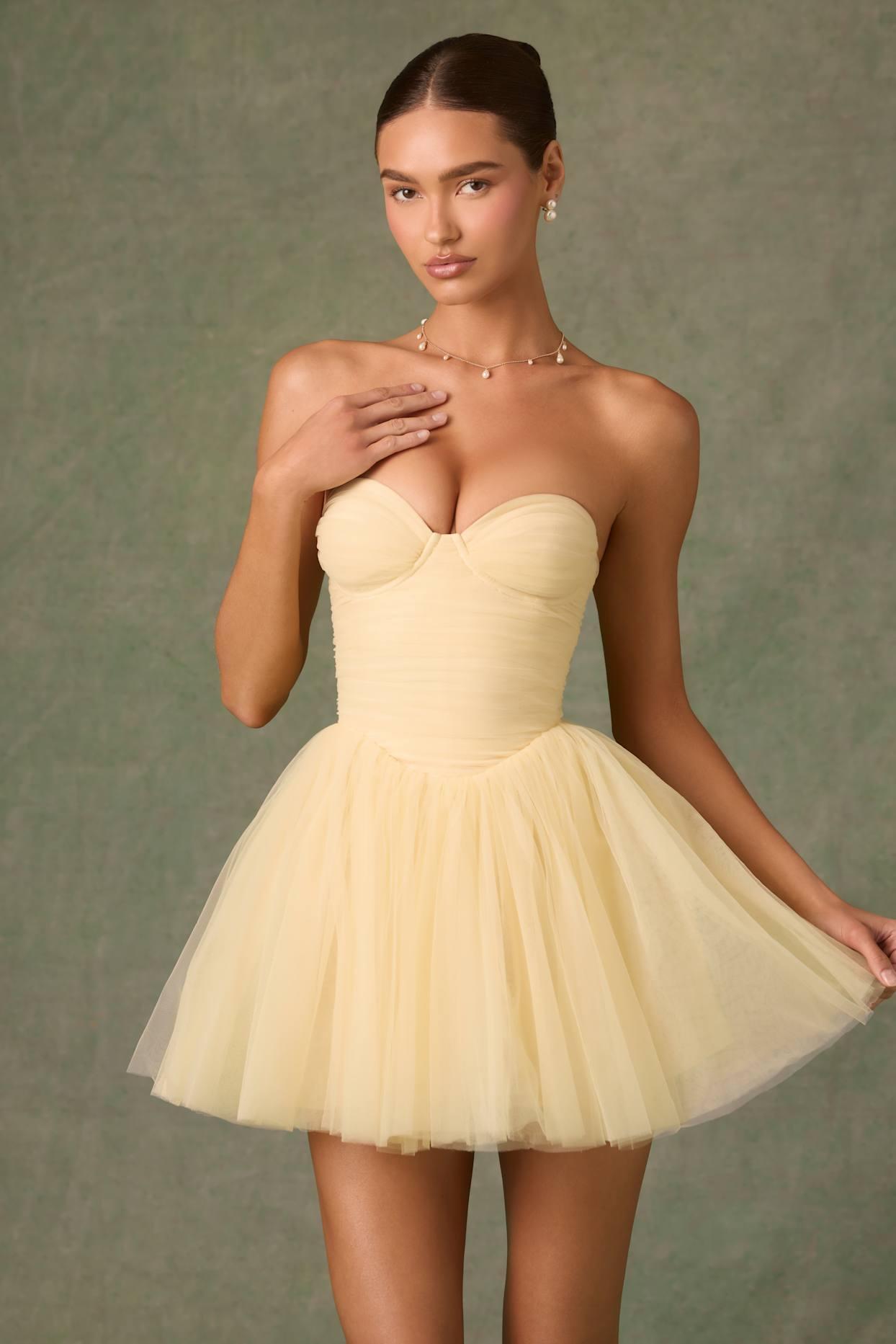 Tulle Corset Mini Dress in Yellow Product Image