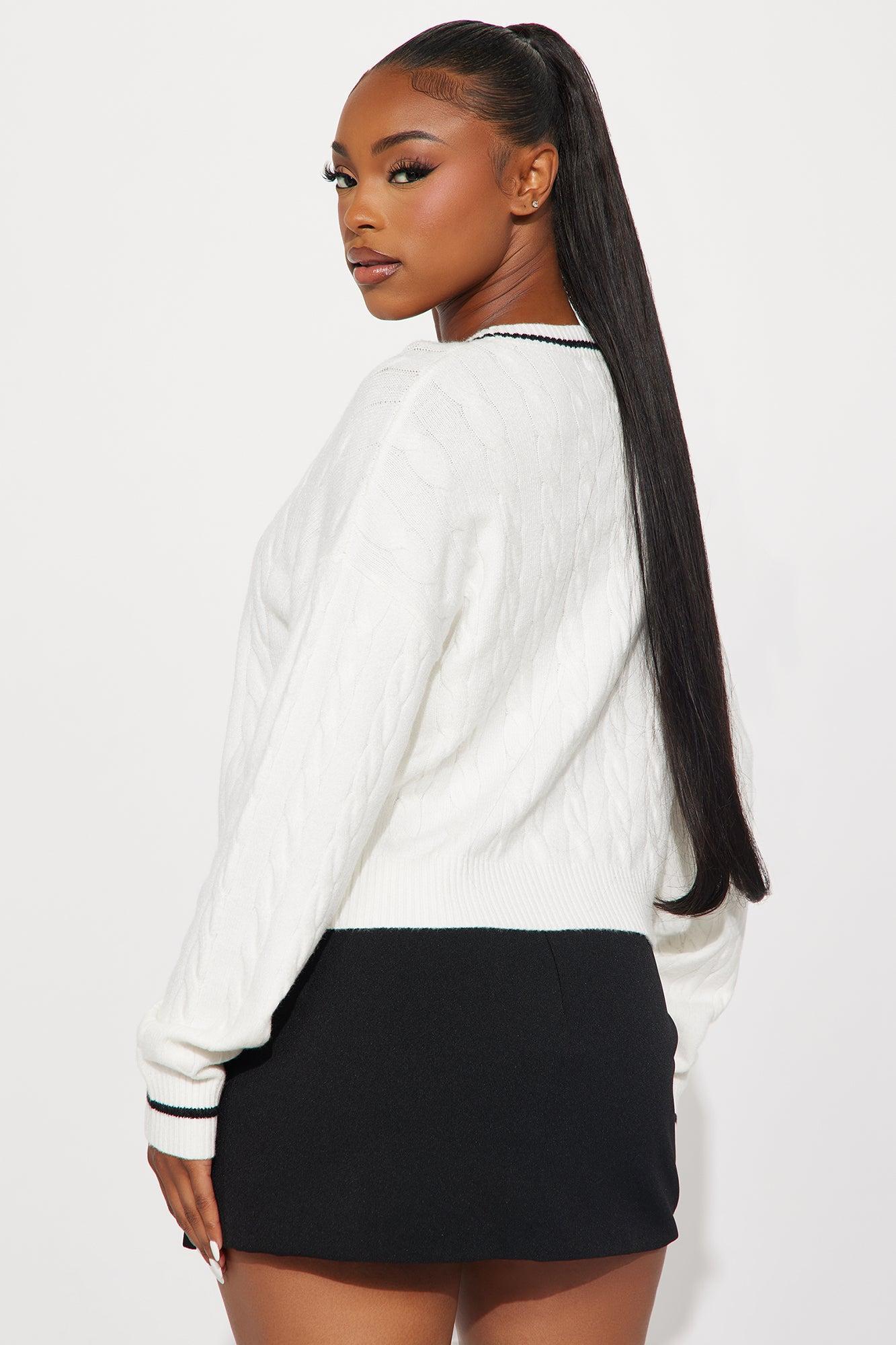 Landed In NY Cable Knit Sweater - Ivory/combo Product Image