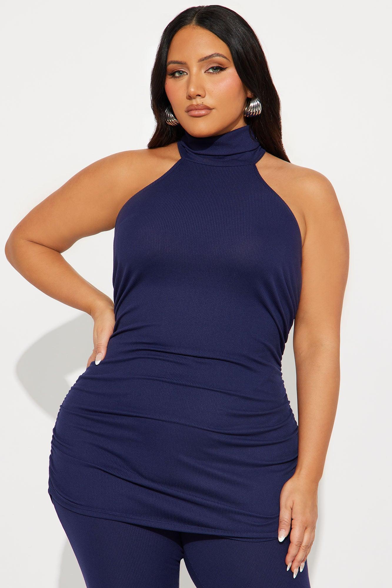 Sarina Ribbed Sleeveless Pant Set - Navy Product Image