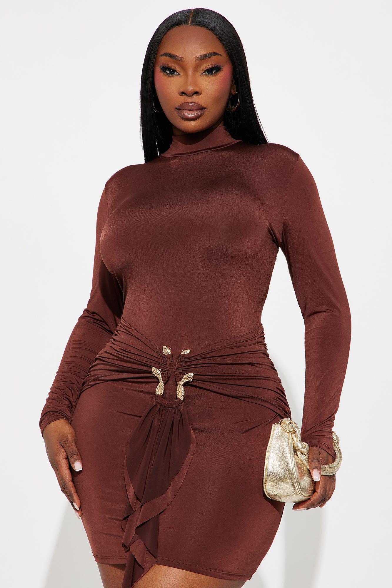 In The Moment Long Sleeve Mini Dress - Chocolate Product Image