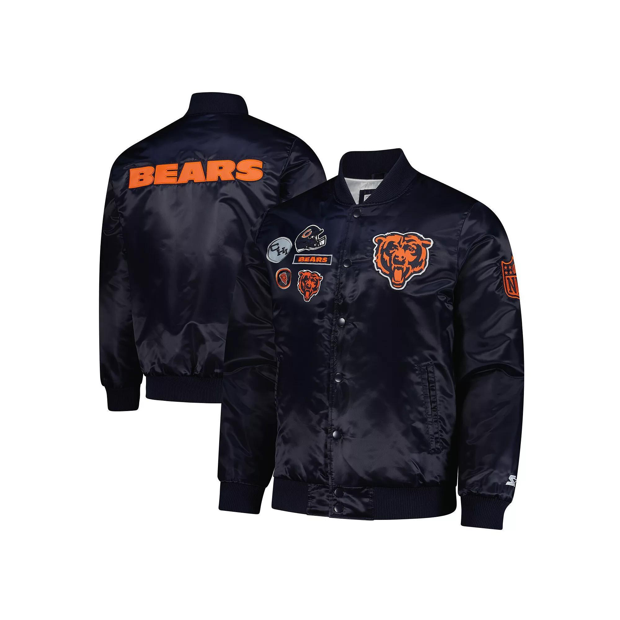 Mens Starter Chicago Bears Exclusive Satin Full-Snap Varsity Jacket Blue Product Image