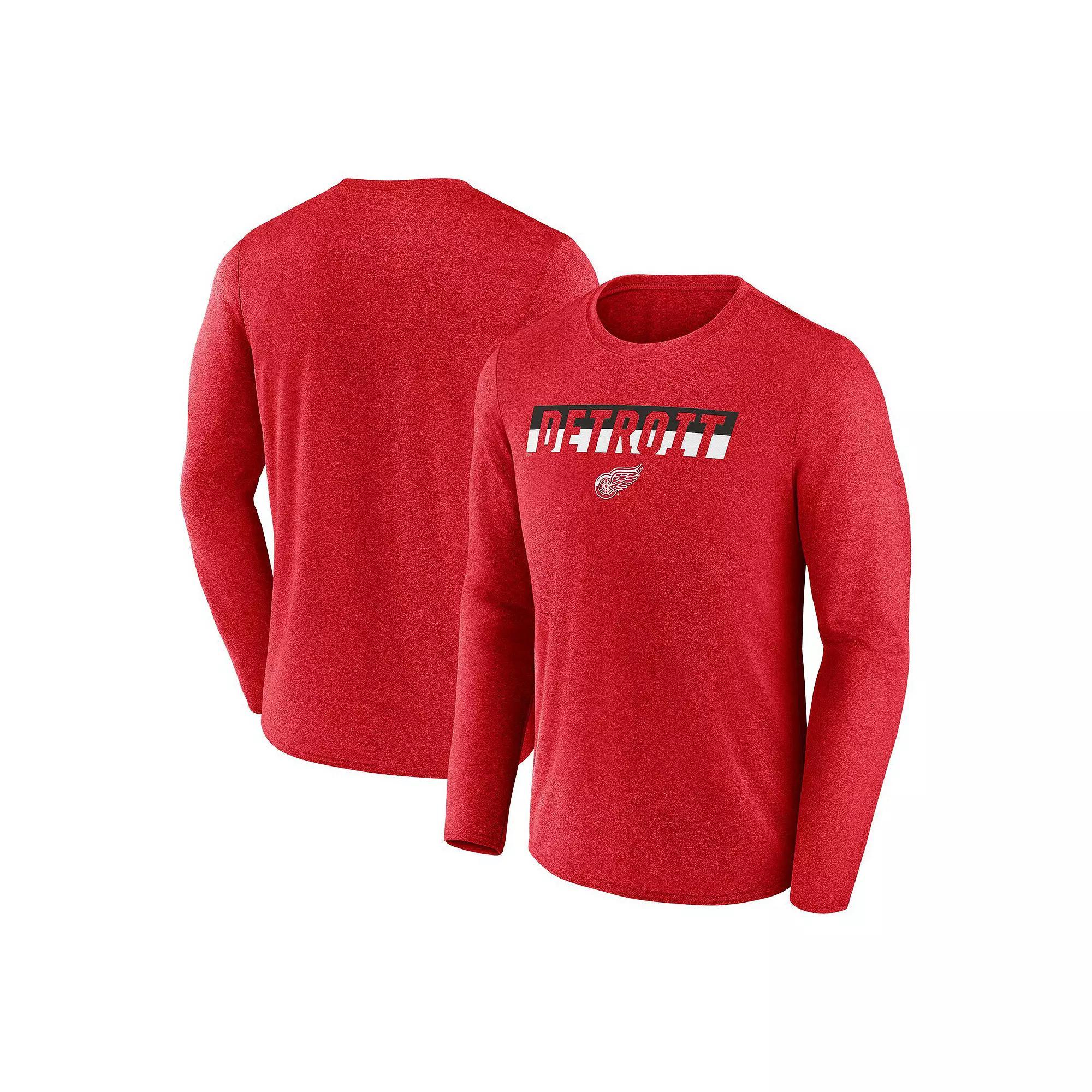 Men's Fanatics Heather Red Detroit Red Wings Transition Long Sleeve T-Shirt, Size: XL Product Image