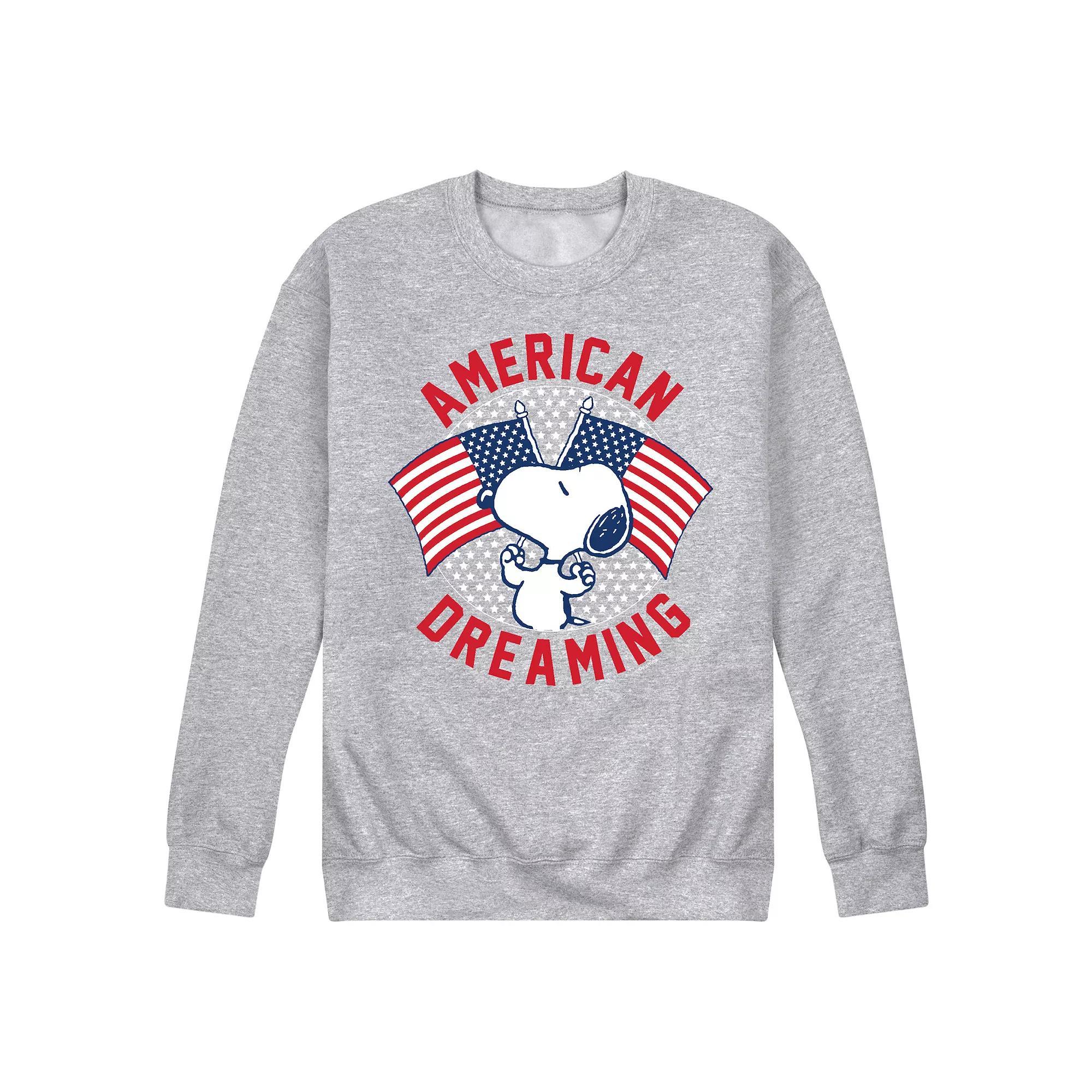 Men's Peanuts American Dreaming Fleece Sweatshirt, Size: XXL, Grey Gray Product Image
