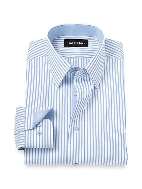 Comfort Stretch Non-Iron Stripe Dress Shirt With Contrast Trim - White/blue Product Image