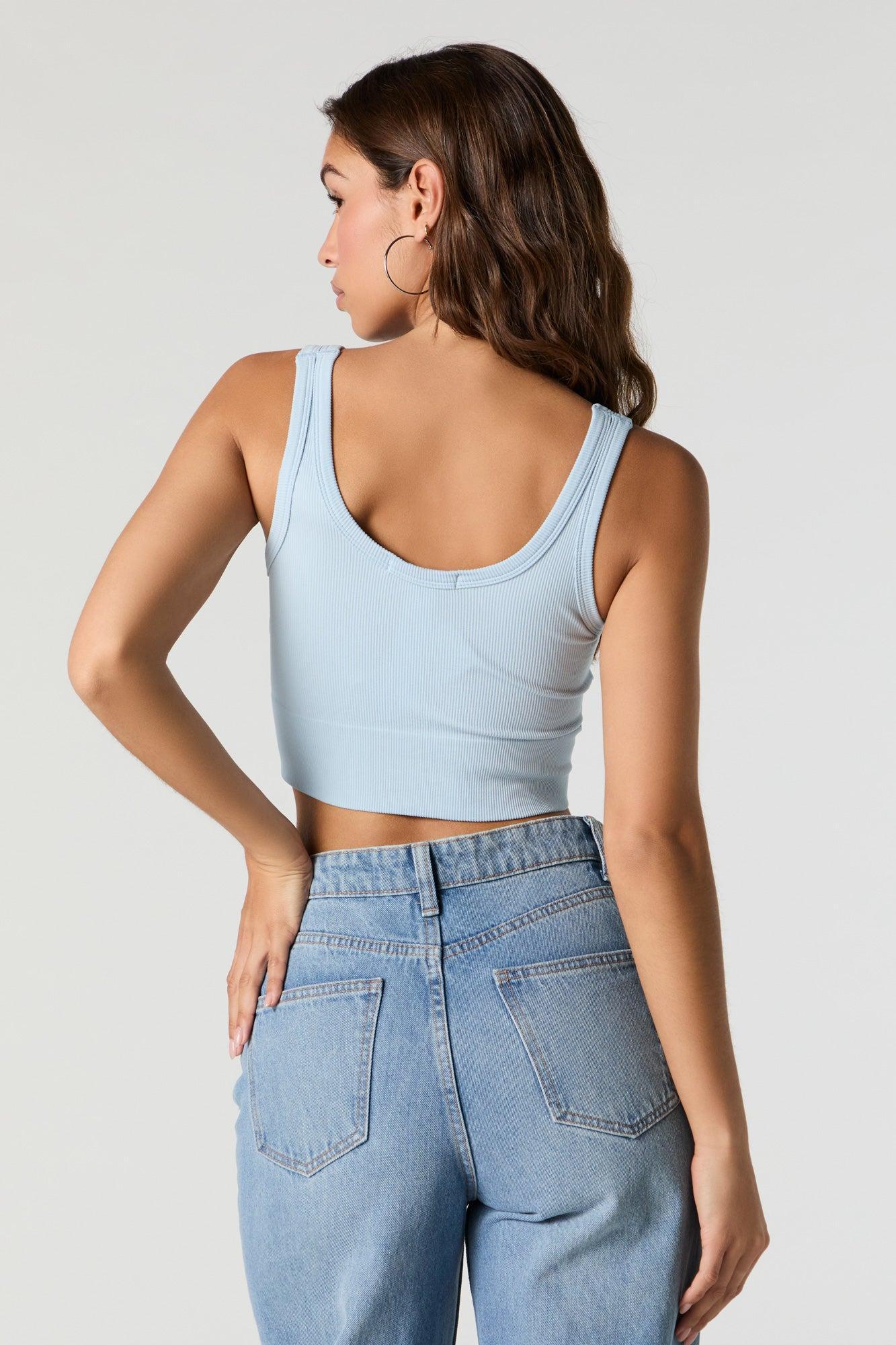 Seamless Ribbed V-Neck Tank with Built-In Bra Cups Female Product Image