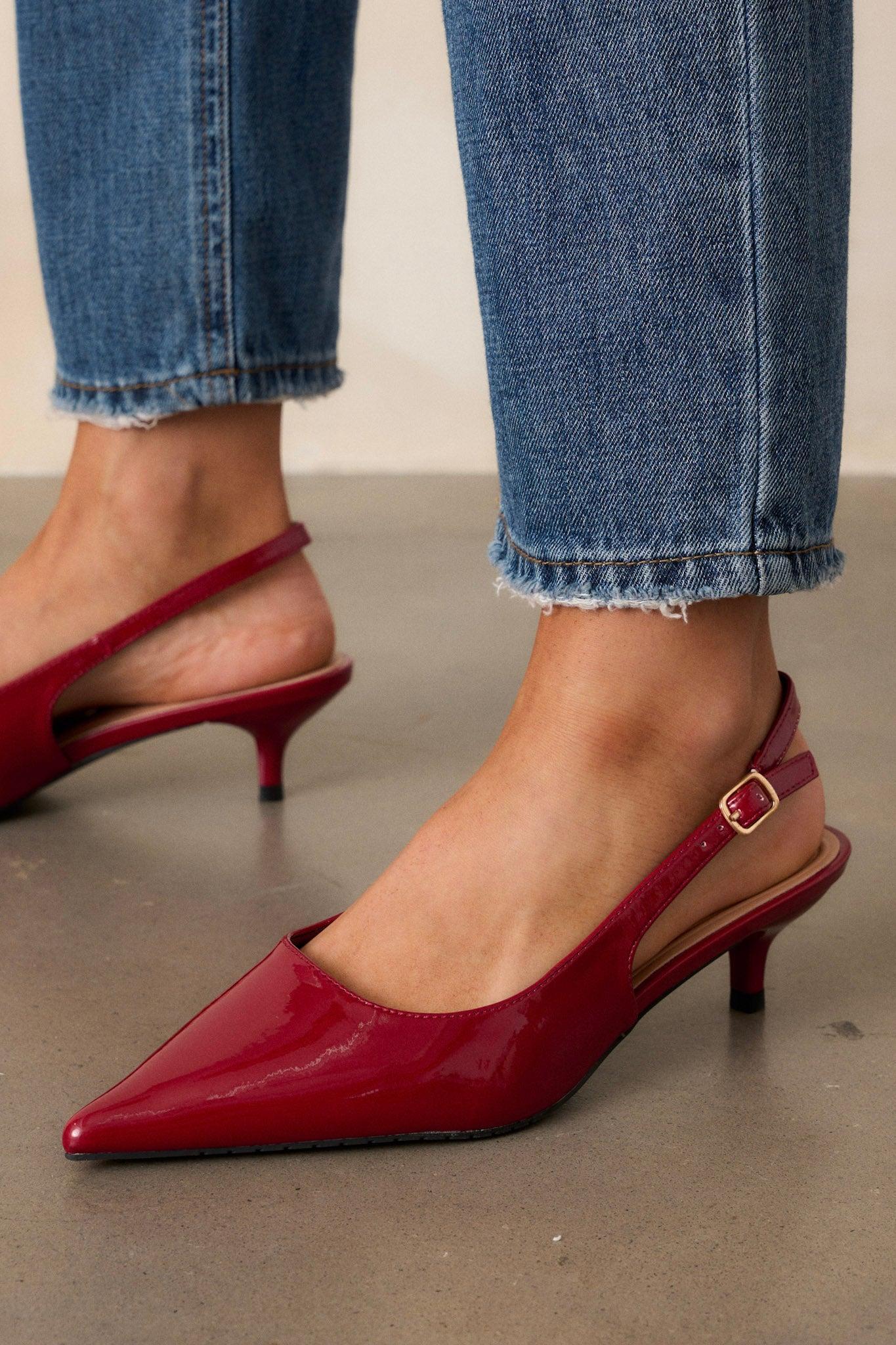 Celestial Dreams Burgundy Pointed-Toe Slingback Kitten Heels Product Image