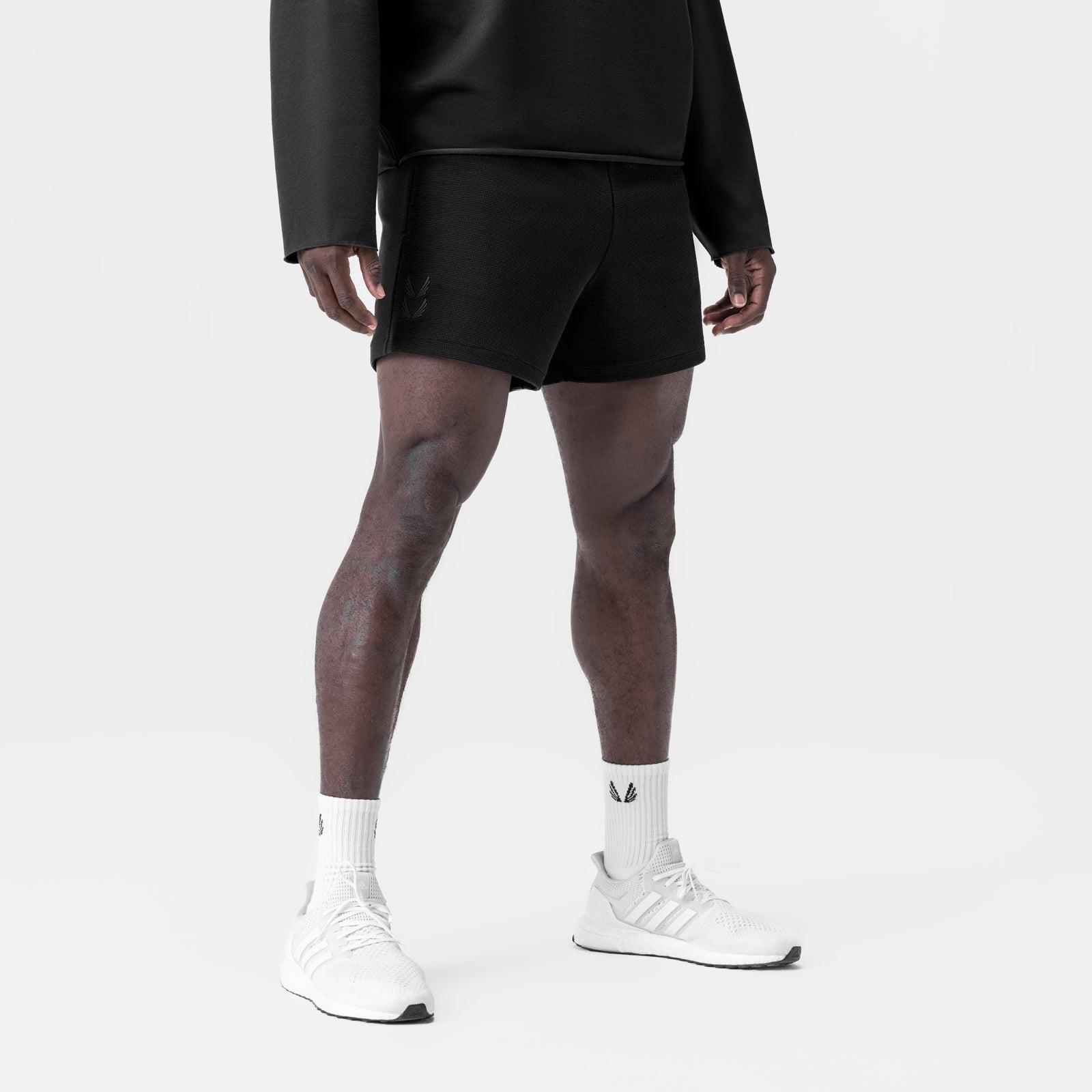 0954. Waffle Knit Sweat Short - Black Product Image
