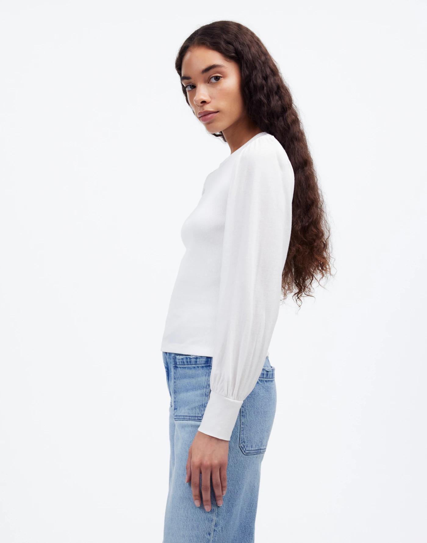 Ribbed Puff-Sleeve Top Product Image
