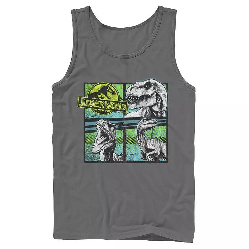 Mens Jurassic World Dinosaurs Group Of 3 Neon Graphic Tank Top Grey Product Image