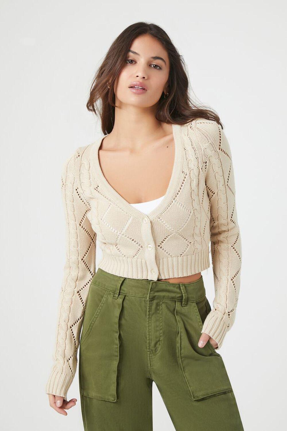 Cropped Pointelle Cardigan Sweater | Forever 21 Product Image