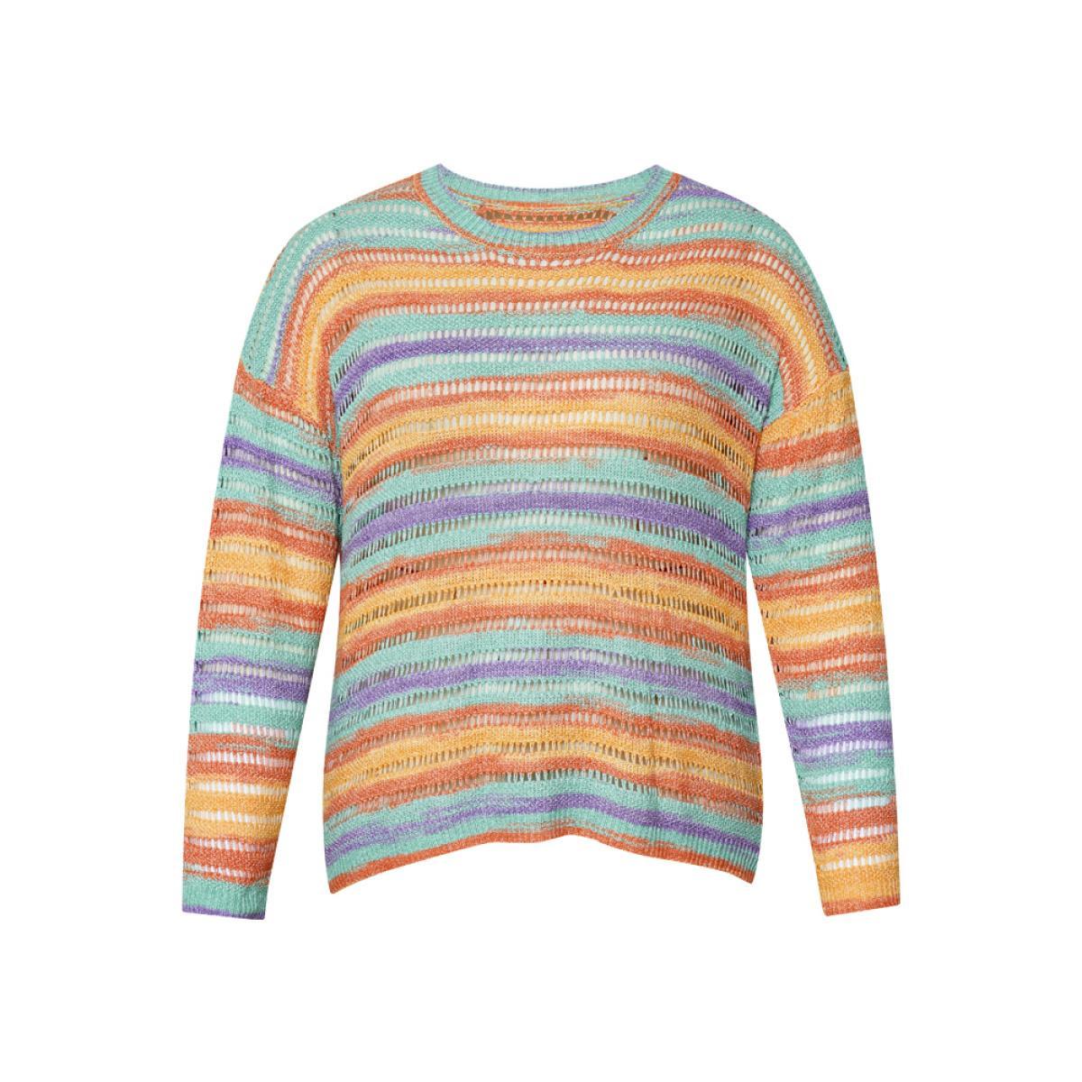 Plus Size Contrast Striped Cut Out Ombre Pullover Multicolor Women Casual Loose Long Sleeve Round Neck Everyday Pullovers BloomChic 22-24/3X Product Image