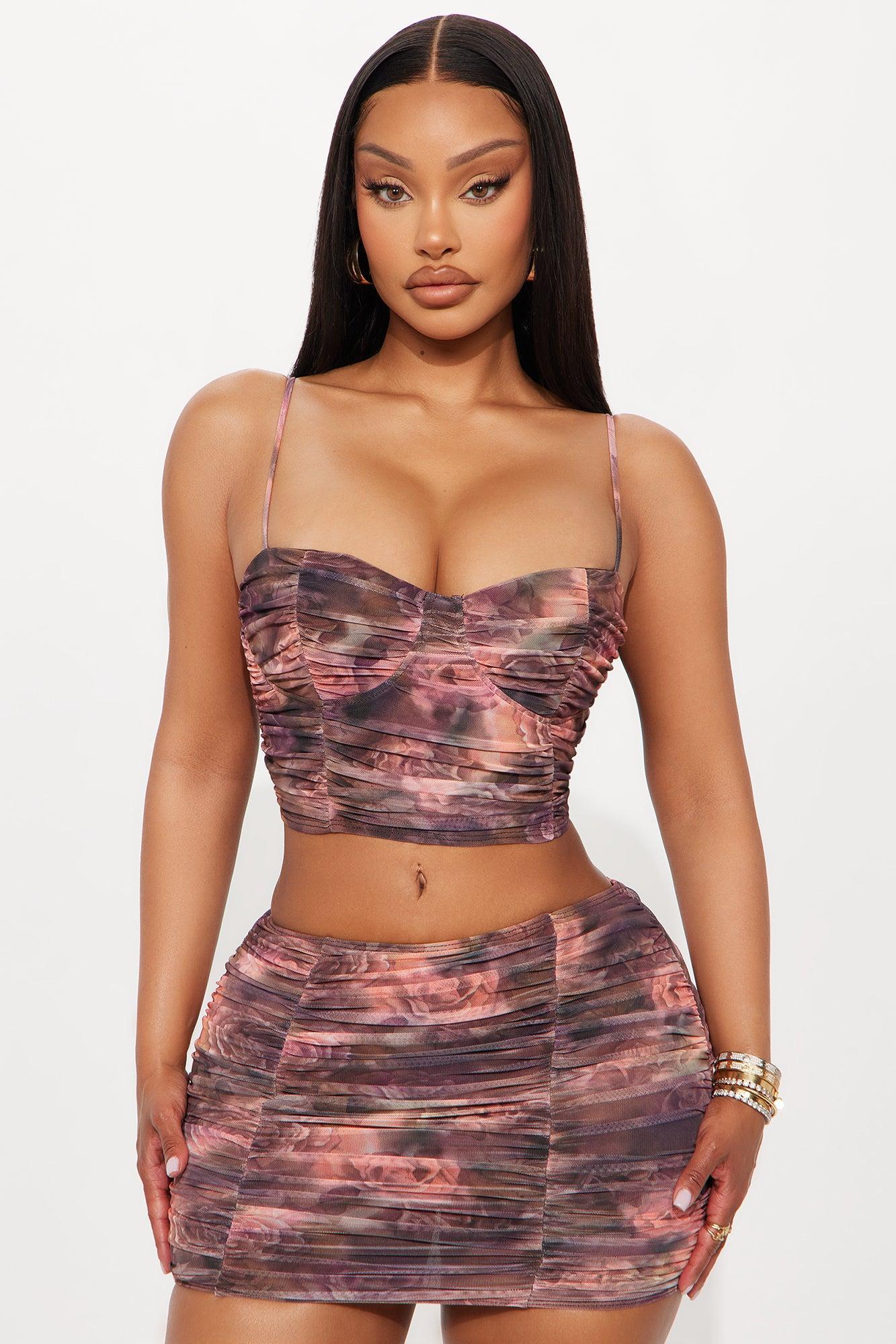 Hard To Please Ruched Mini Skirt Set - Mauve/combo Product Image