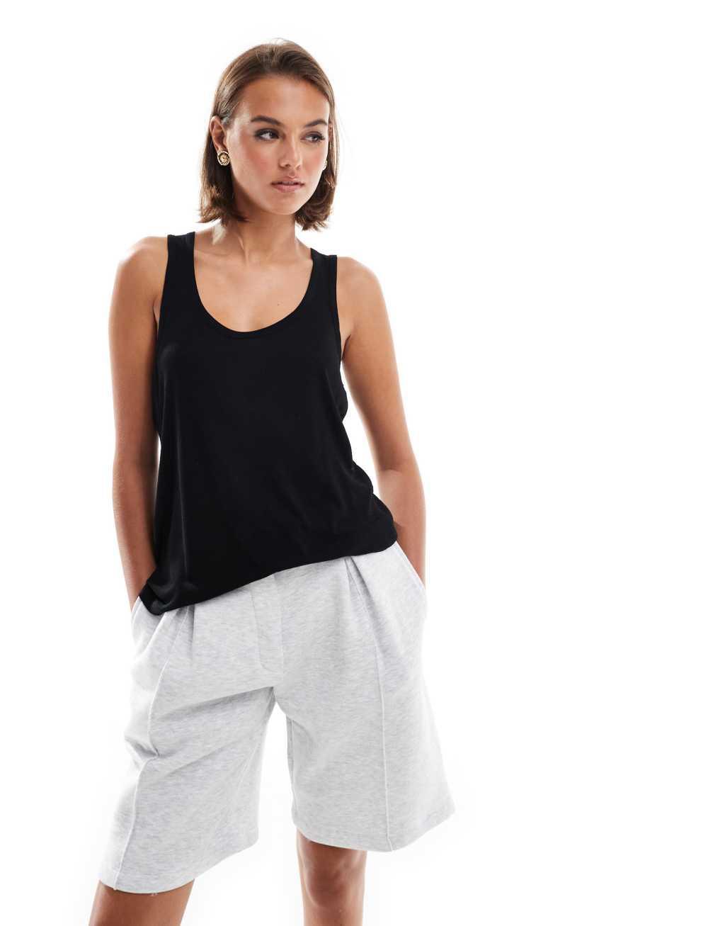 Mango relaxed scoop neck tank top in black Product Image