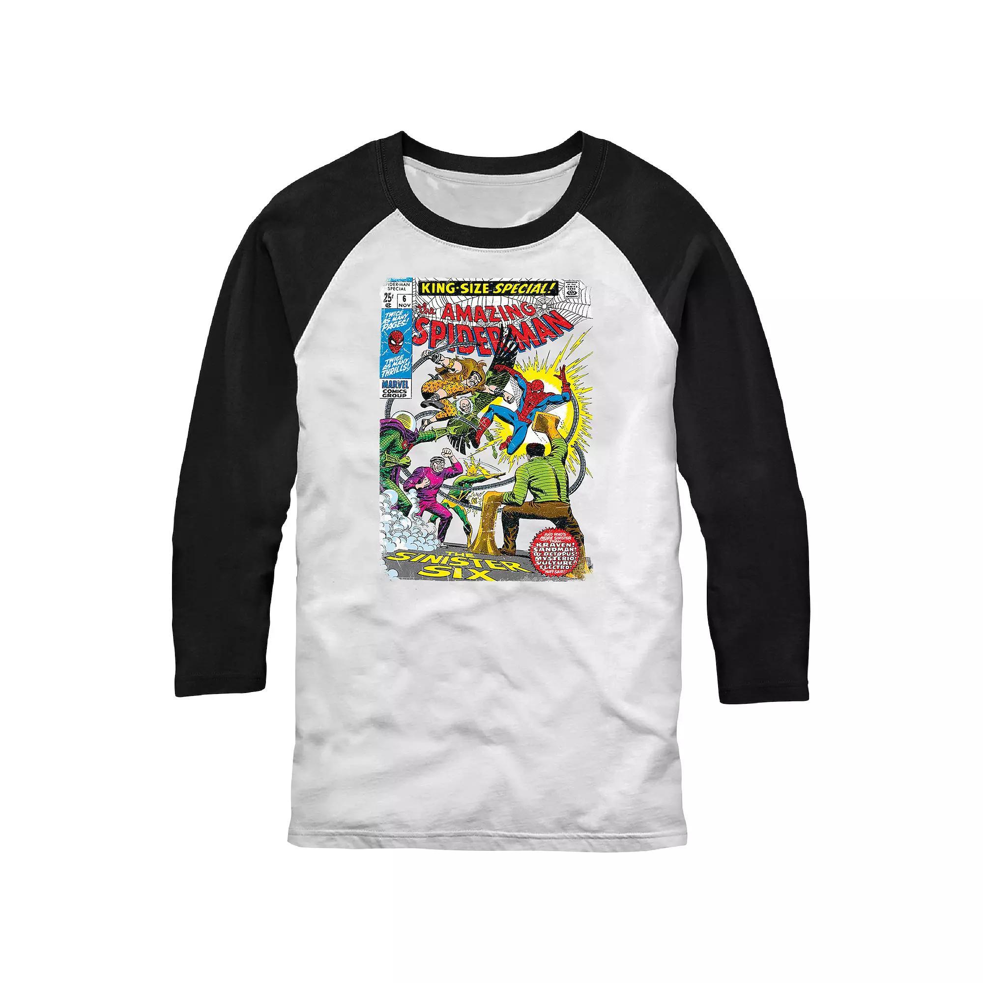 Men's Marvel Spider-Man Vs The Sinister Six Raglan Graphic Tee, Size: XL, White Black Product Image