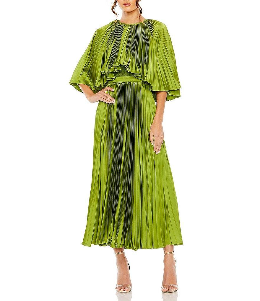Mac Duggal Pleated Short Sleeve Belted Caplet Maxi Dress Product Image