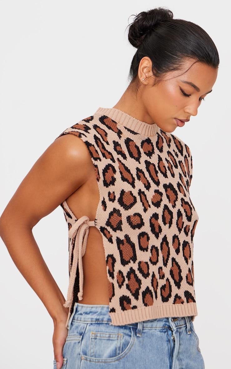 Brown Leopard Print Split Side Knitted Vest Product Image
