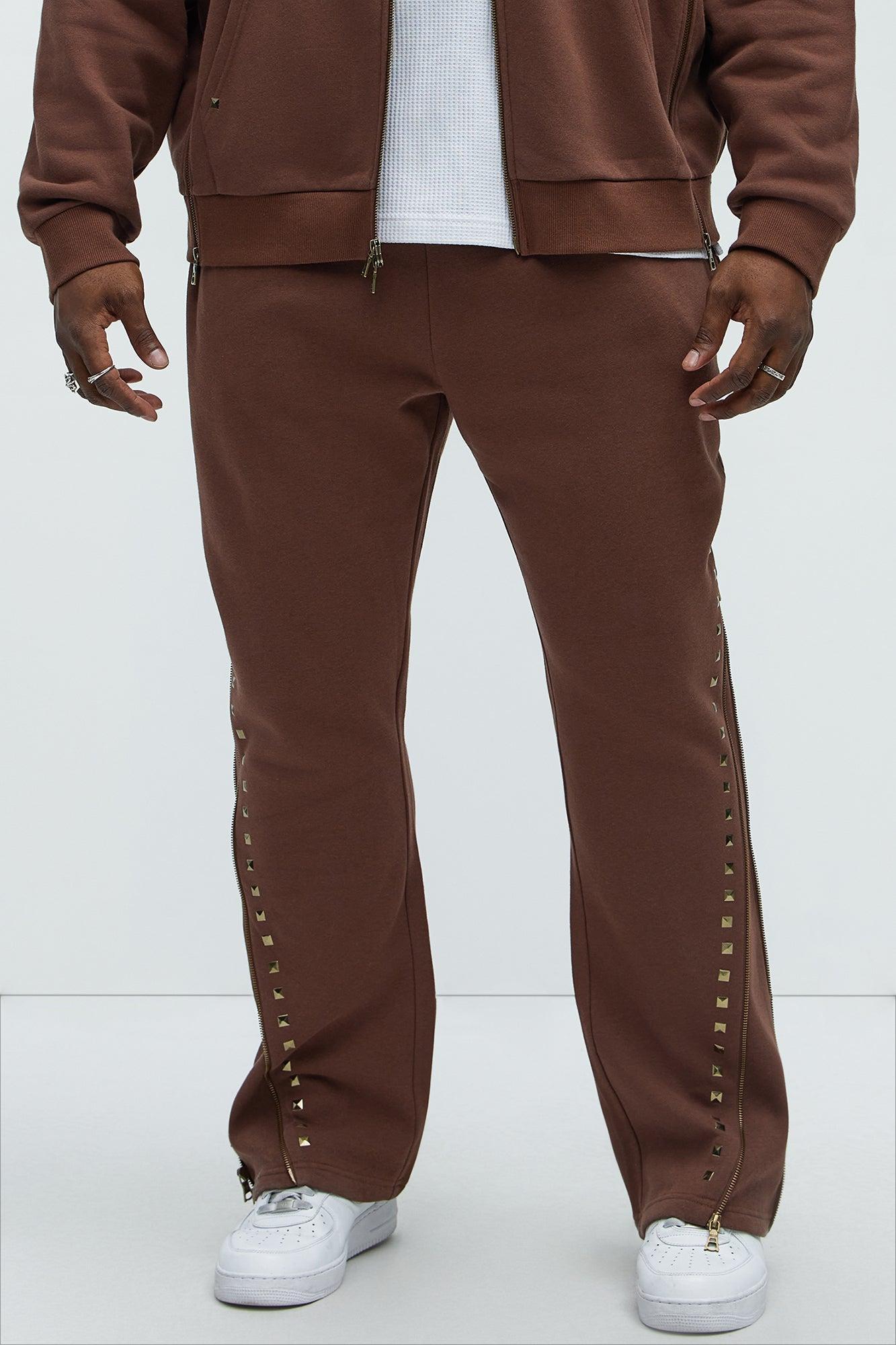 Tyson Sleaze Studded Skinny Flare Sweatpants - Brown Product Image