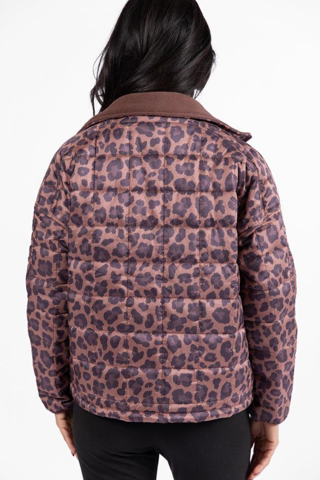 Vail Valley Brown Leopard Quilted Zip Up Jacket Product Image