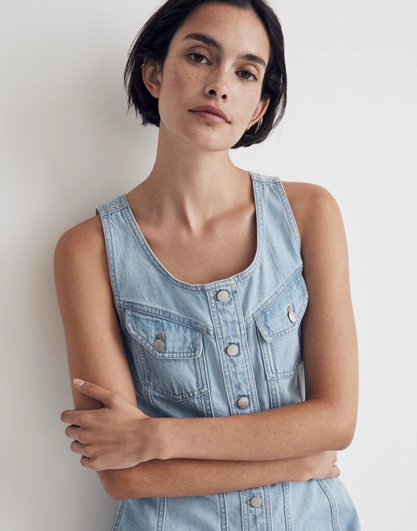 Denim Sleeveless Seamed Mini Dress Product Image