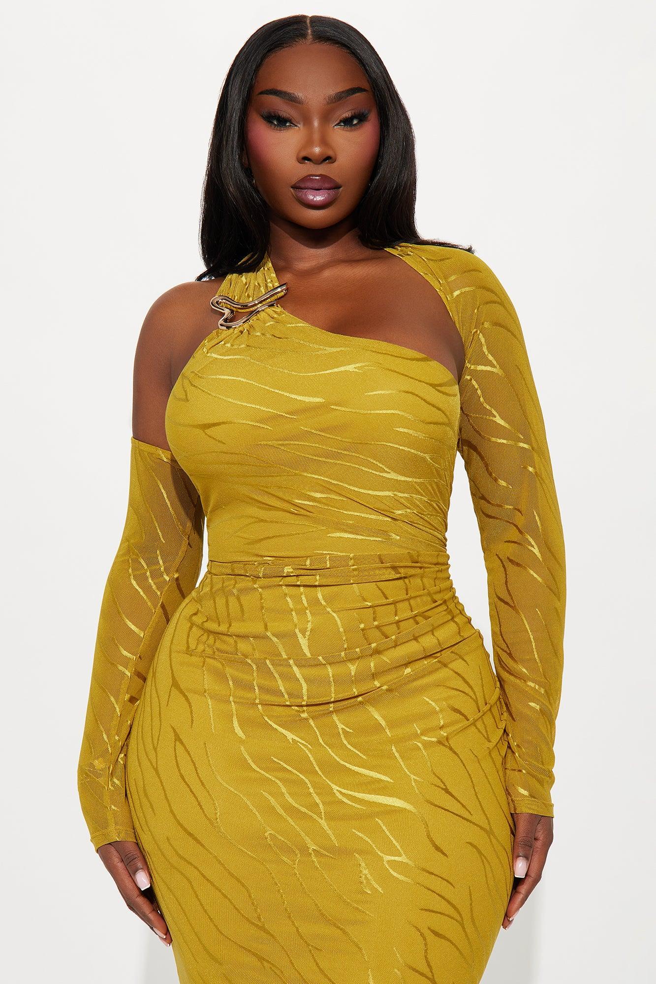 Juliana Asymmetrical Long Sleeve Mesh Maxi Dress - Chartreuse Product Image