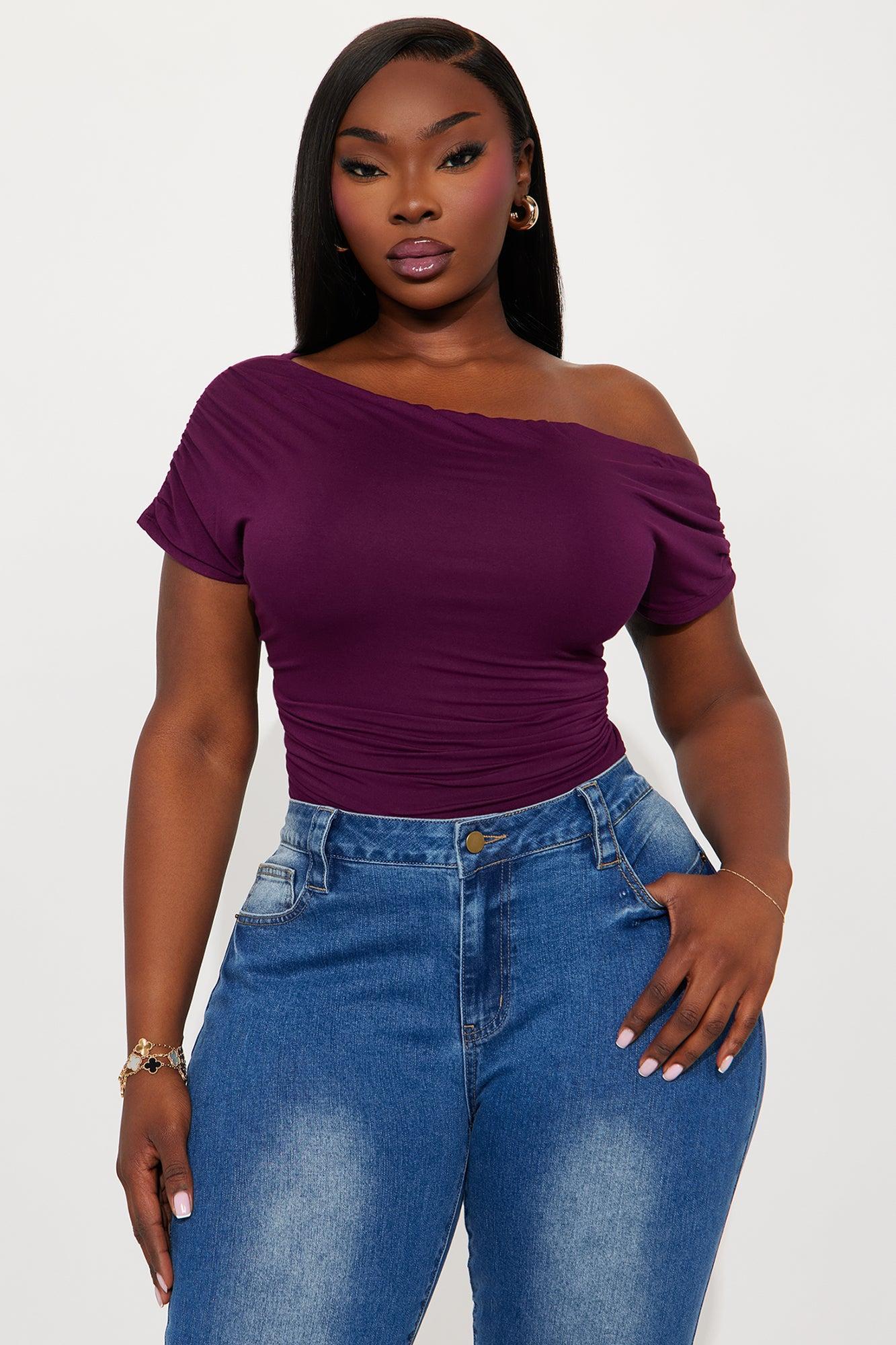 Oksana One Shoulder Bodysuit - Plum Product Image
