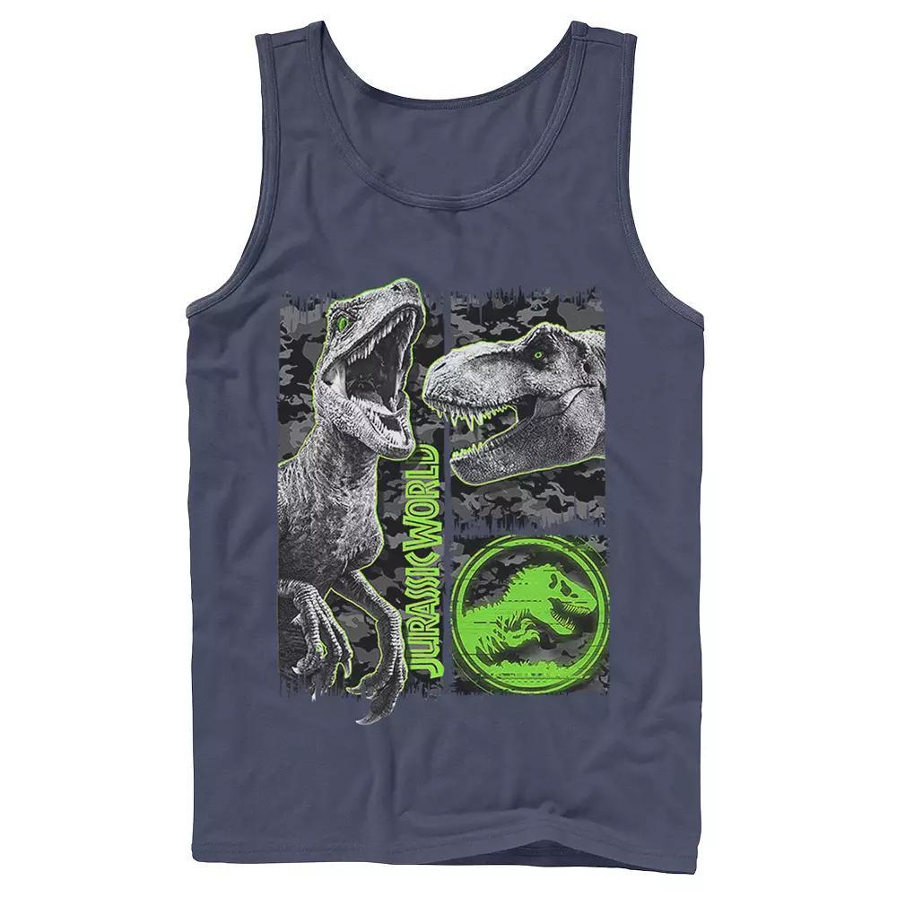 Men's Jurassic World Two Raptor T-Rex Camo Scratch Tank Top, Size: Large, White Product Image