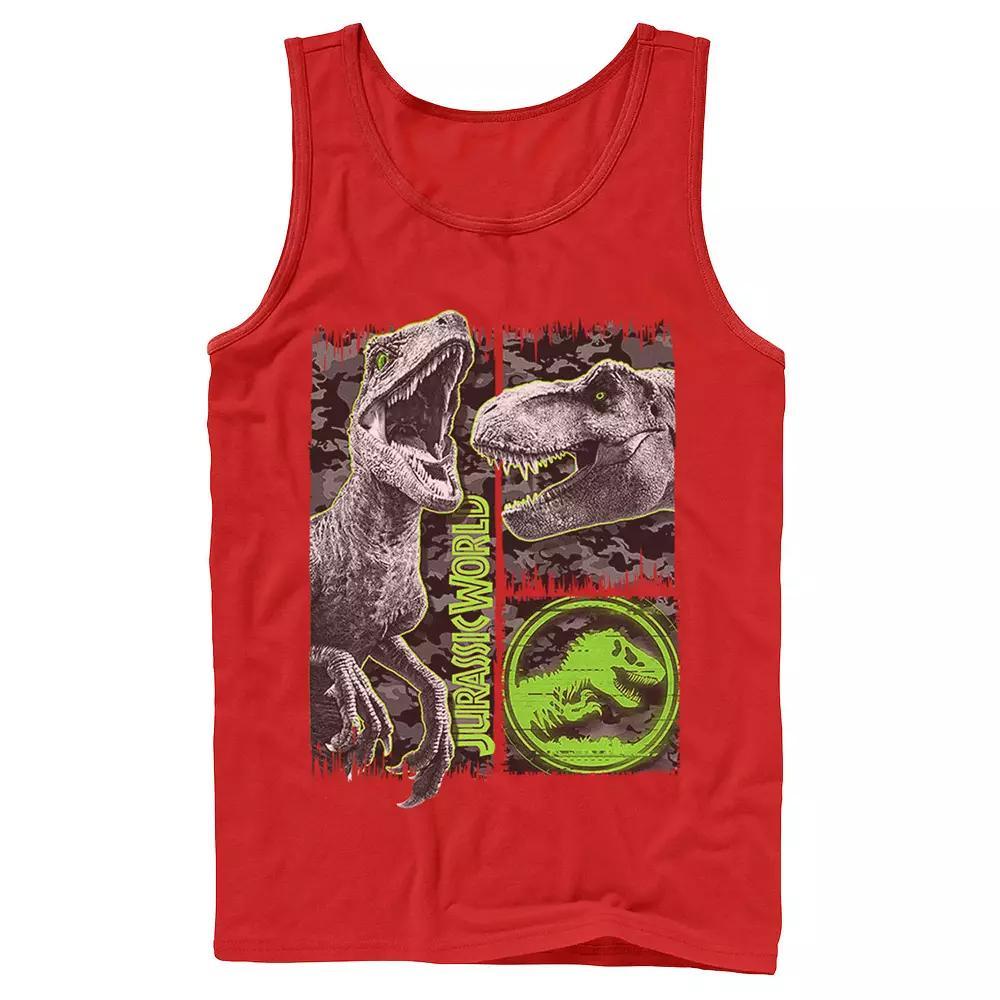 Men's Jurassic World Two Raptor T-Rex Camo Scratch Tank Top, Size: Large, White Product Image