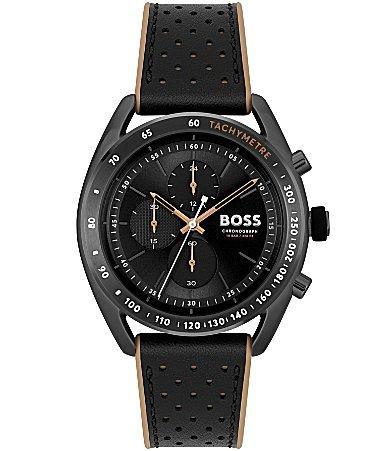Hugo Boss Mens Center Court Quartz Chronograph Black Leather and Brown Silicone Strap Watch 44mm Product Image